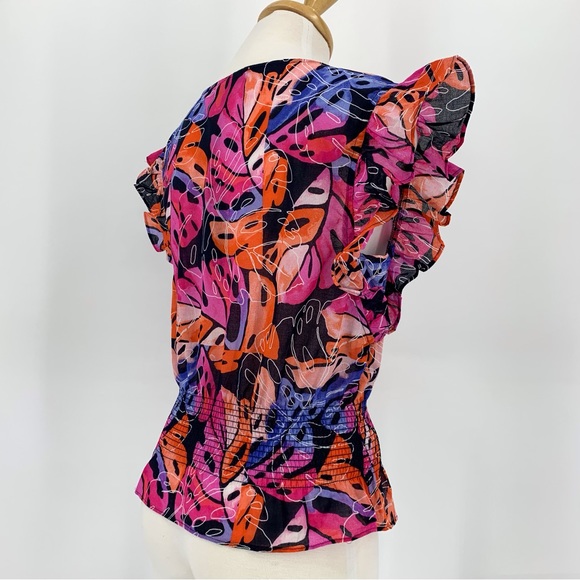 Tommy Hilfiger NWT Leaf Print Flutter Sleeve Smock Waist Blouse, XS - Picture 9 of 16